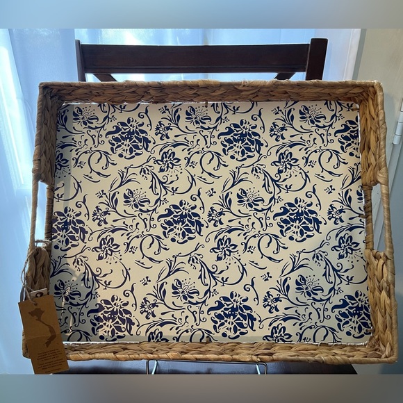 Large Chinoiserie Rattan Serving Tray - Picture 1 of 4